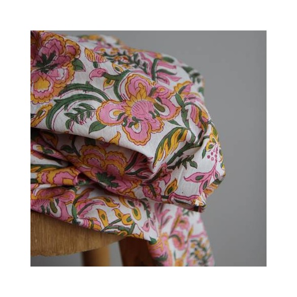 tissu coton indien rose - célia