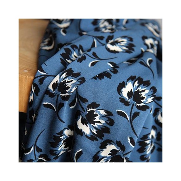 viscose fleurs bleu et noir - un chat sur un fil