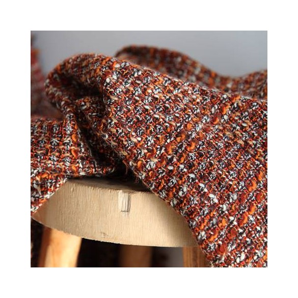 tissu tweed en laine orange - un chat sur un fil