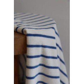 tissu éponge stretch - écru et bleu